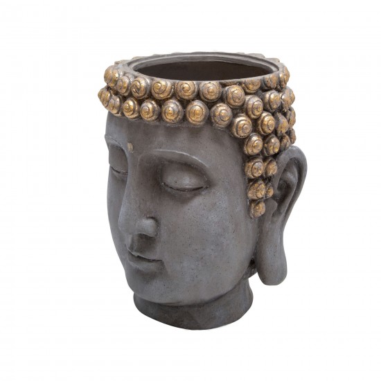 Resin Buddha Head Flower Pot, Gray/gold