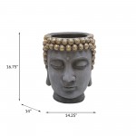 Resin Buddha Head Flower Pot, Gray/gold