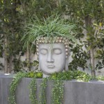 Resin Buddha Head Flower Pot, Gray/gold