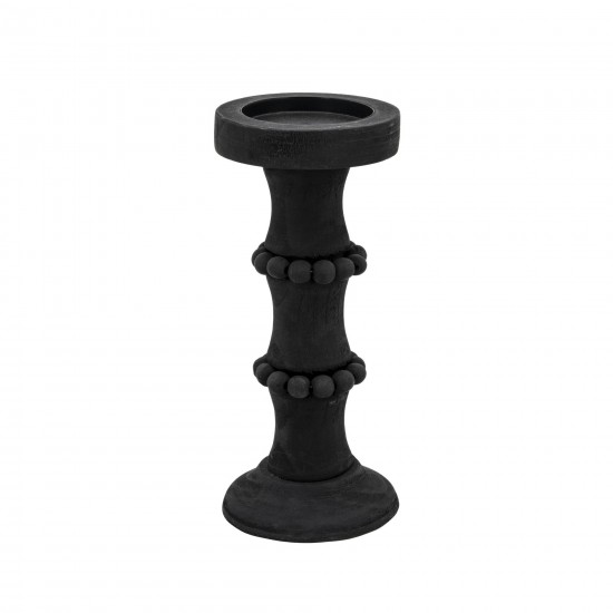 Wood, 11" Antique Style Candle Holder, Black