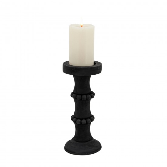 Wood, 11" Antique Style Candle Holder, Black