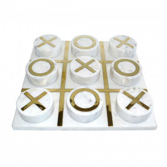 Marble 12x12 Tic-tac-toe, White/gold