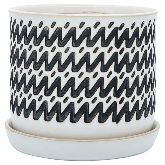 Cer, S/2 6/8" Zigzag Planter W/ Saucer , Black