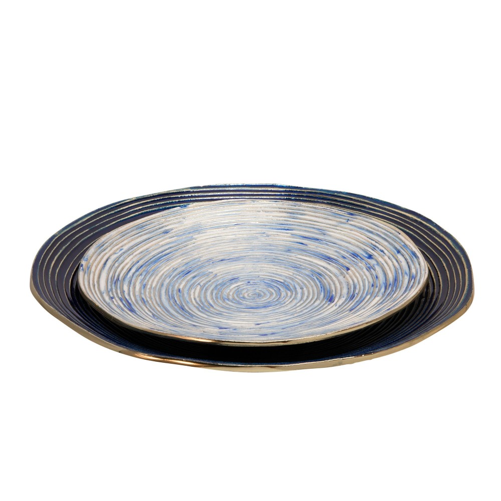 S/2 Decorative Metal Swirl Tray, Blue/multi