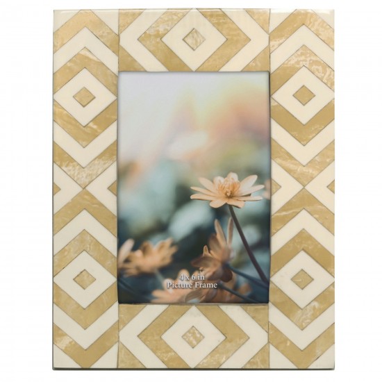 Resin, 4x6 Diamond Photo Frame, Beige