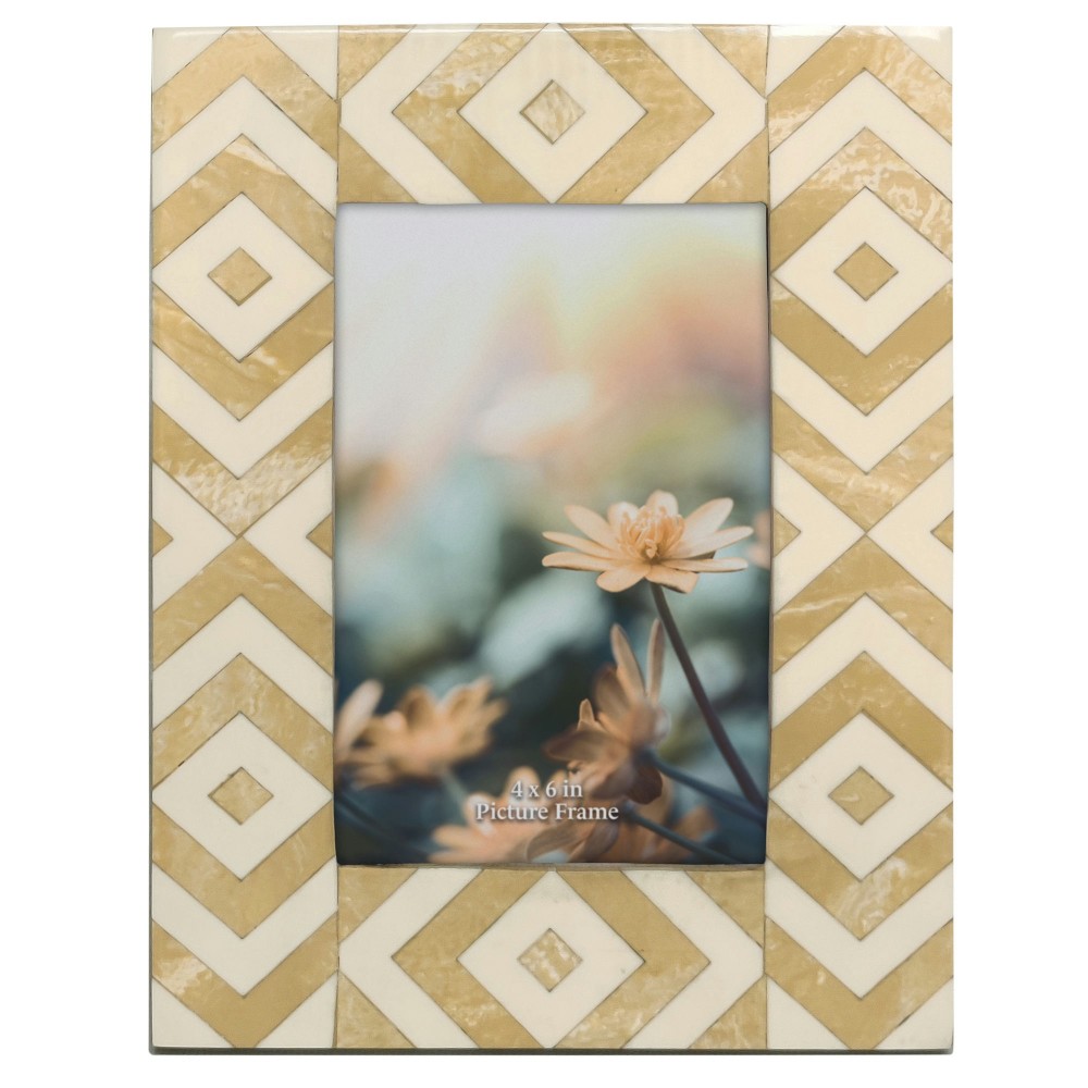 Resin, 4x6 Diamond Photo Frame, Beige