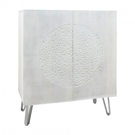 Wood 39x47" Hammered Cabinet, White