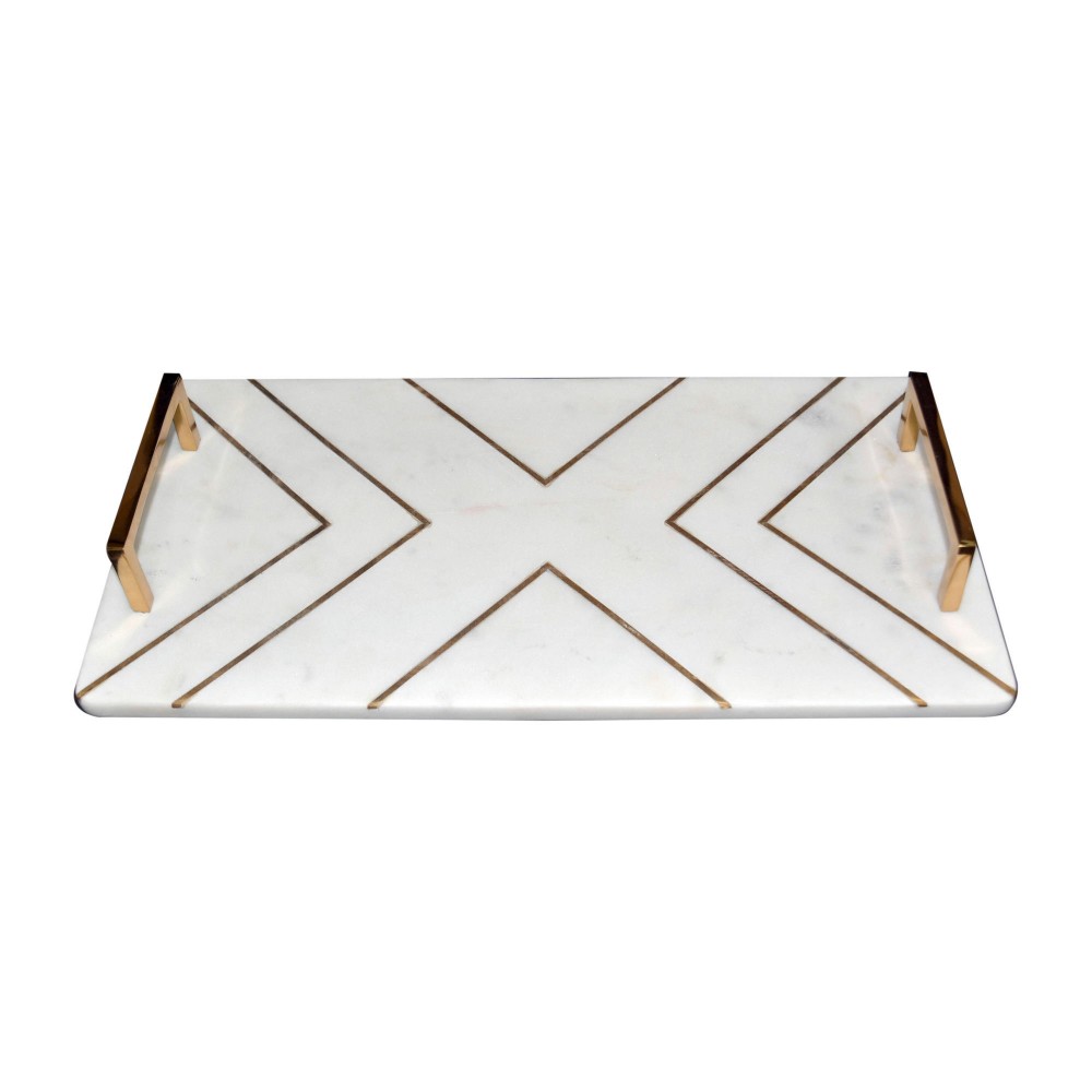 Marble,2"h,tray W/handles,white/gold