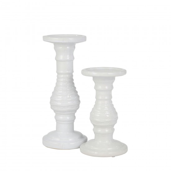 Ceramic 8" Candle Holder, White Stripe