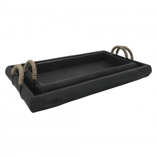 S/2 Wood Trays, Black