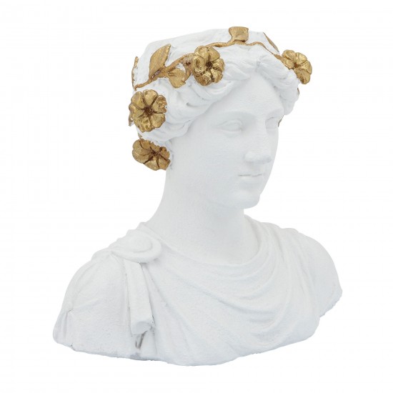 Resin, 15"h Flower Lady Bust Planter, White/gold