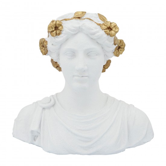 Resin, 15"h Flower Lady Bust Planter, White/gold