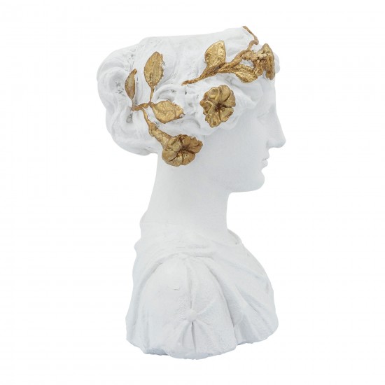 Resin, 15"h Flower Lady Bust Planter, White/gold