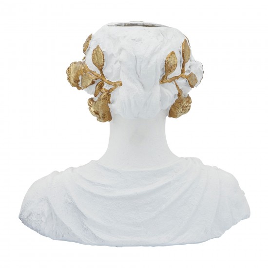 Resin, 15"h Flower Lady Bust Planter, White/gold