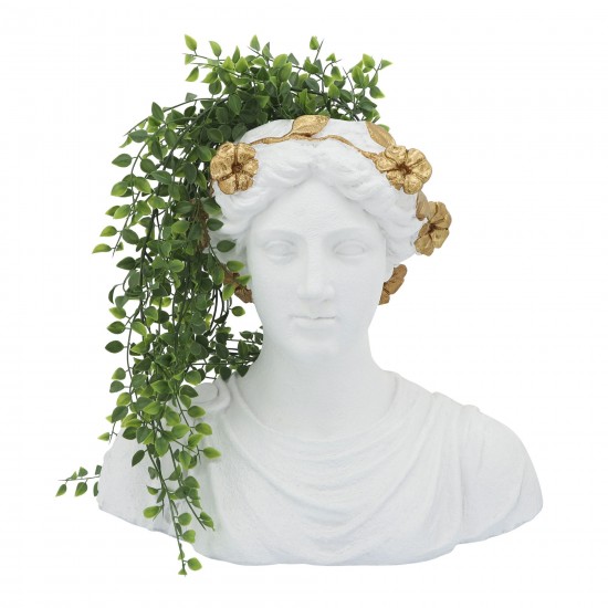 Resin, 15"h Flower Lady Bust Planter, White/gold