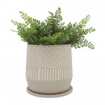 Cer, S/2 7/10"d Stripes Planters W/ Saucer, Tan