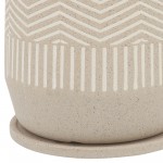 Cer, S/2 7/10"d Stripes Planters W/ Saucer, Tan