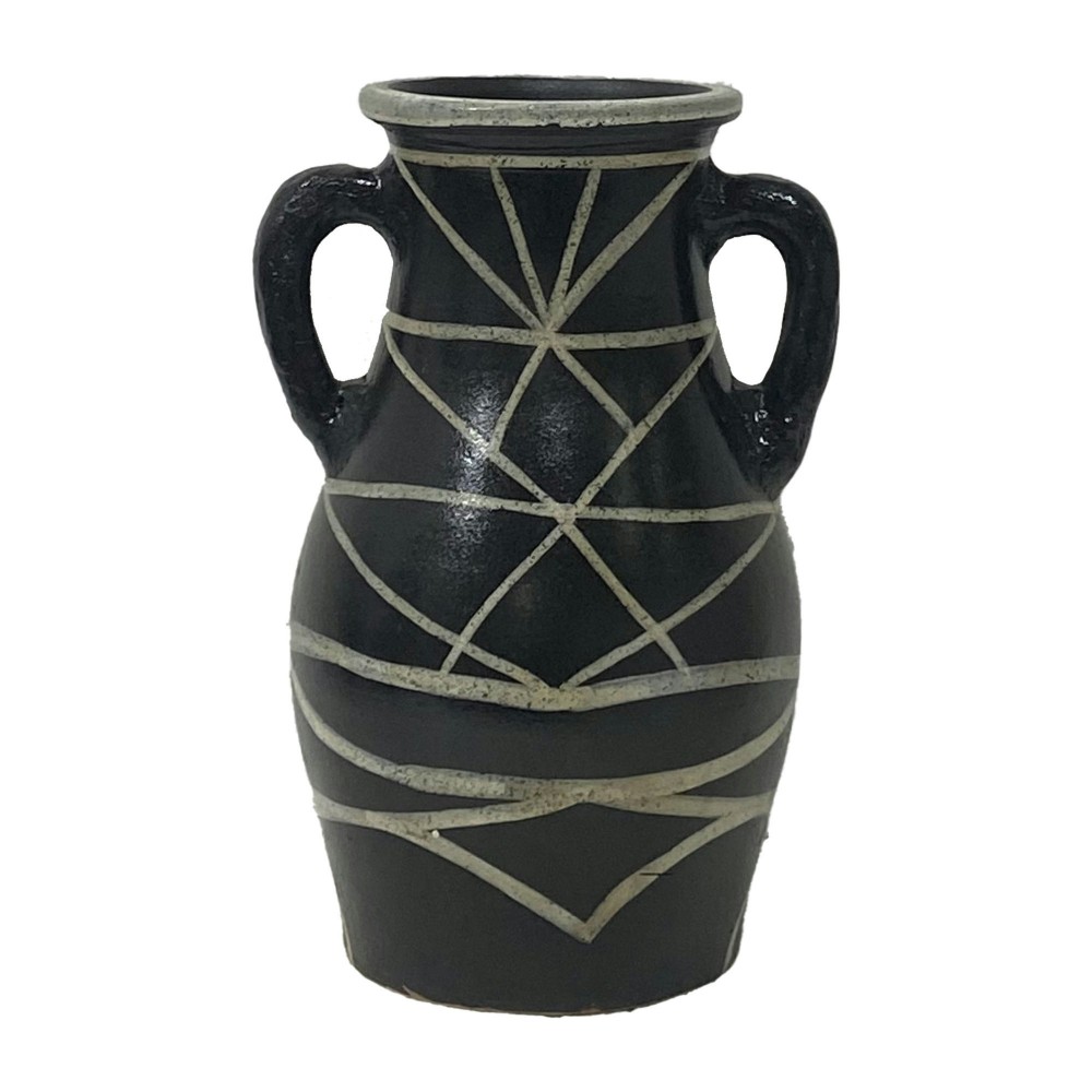 Terracotta, 14"h Modern Eared Vase, Black