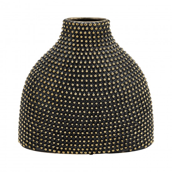 Ceramic 14" Beaded Vase, Black/gold