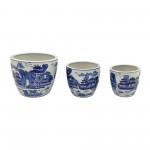 Cer, S/3 6/8/10" Chinoiserie Planters, Blue/white, Village