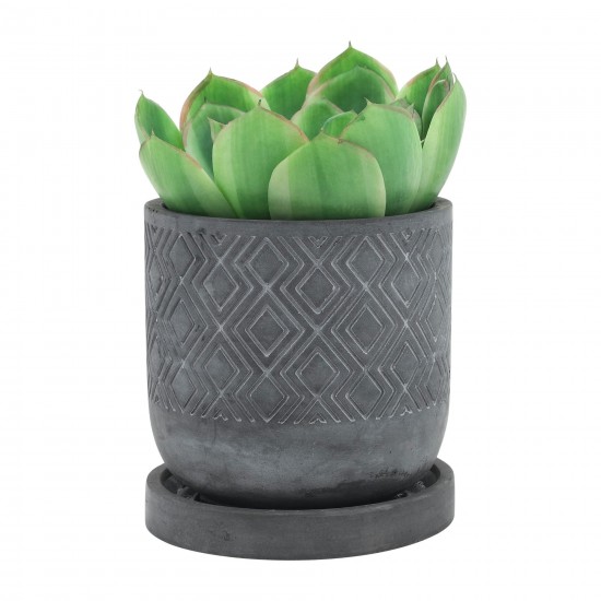 Cem, 6" Diamond Planter W/ Saucer, Gray