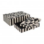 Resin, S/2 10/12" Harlequin Boxes, Black/white