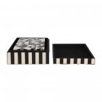 Resin, S/2 10/12" Harlequin Boxes, Black/white