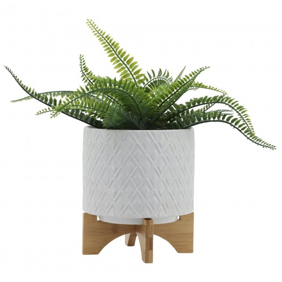 8" Diamond Planter W/ Stand, White