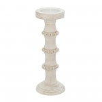 Wood, 14" Antique Style Candle Holder, White