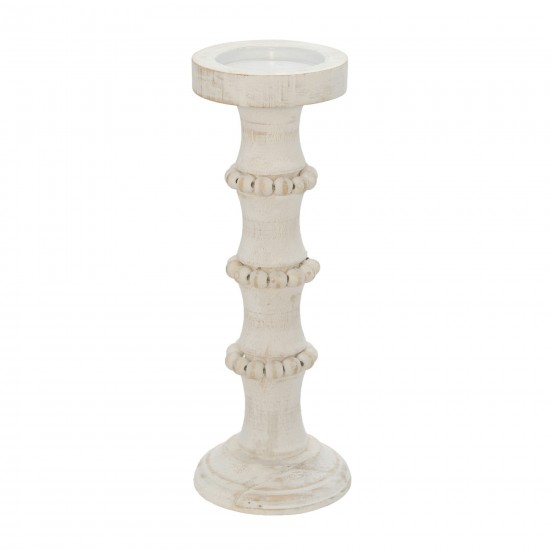 Wood, 14" Antique Style Candle Holder, White