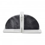 Marble,s/2 6"h,rounded Bookends,black/white