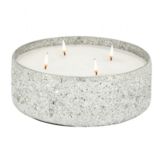 Candle On Silver Crackled Glass 49oz