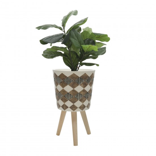 S/2 10/12" Diamond Planter W/ Wood Legs, Brown(kd)