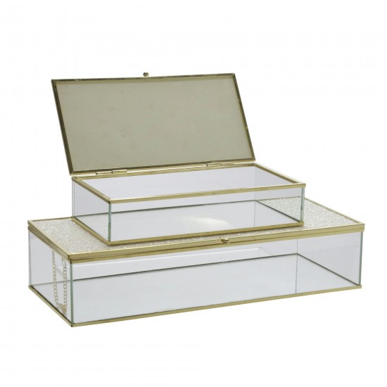 S/2 Metal/glass 8/10" Box W/ Glitter, White