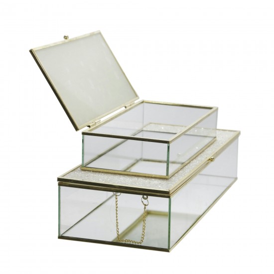 S/2 Metal/glass 8/10" Box W/ Glitter, White