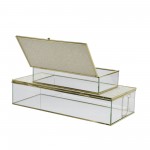 S/2 Metal/glass 8/10" Box W/ Glitter, White