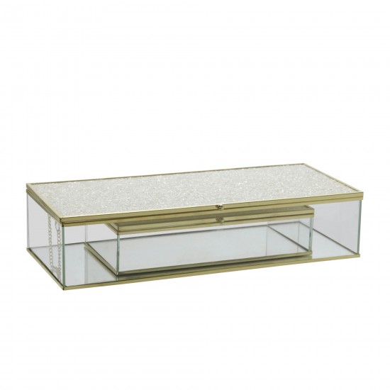 S/2 Metal/glass 8/10" Box W/ Glitter, White