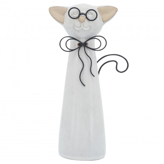 Cer, 8"h Cat W/ Glasses, Beige