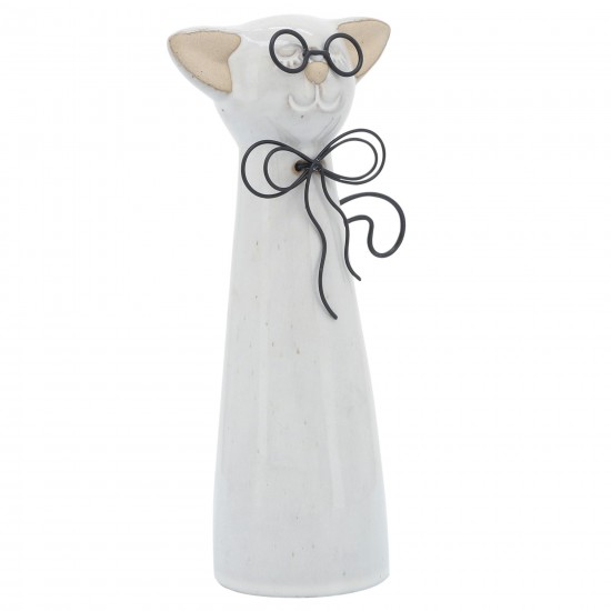 Cer, 8"h Cat W/ Glasses, Beige