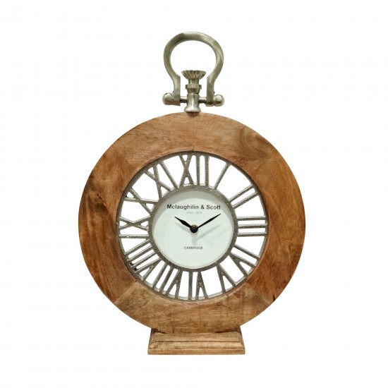 Mango Wood, 16"h Round Table Clock, Natural