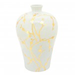 Cer 15"h, Vase W/ Gold Decal, White