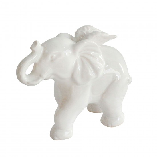 Ceramic 7" Elephant Angel Figurine, White