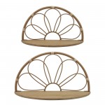 Metal, S/2 11/13" Arched Flower Wall Shelves,brown