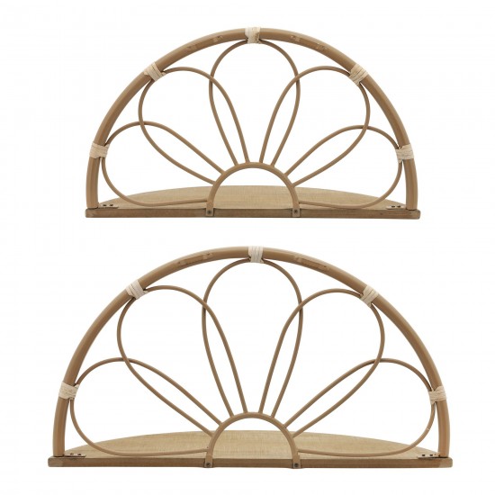 Metal, S/2 11/13" Arched Flower Wall Shelves,brown