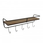 Metal/ Wood, 24.25" 5 Hook Wall Shelf/ Brown