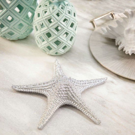 Polyresin 3"h Starfish Figurine, Silver