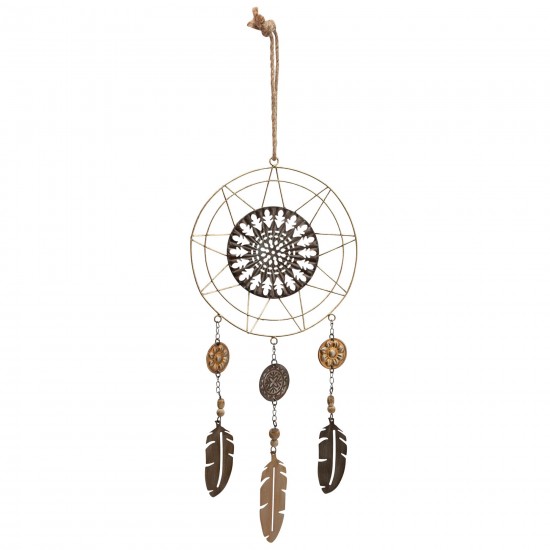 Metal 24" Dream Catcher Feather Tassel, Brown