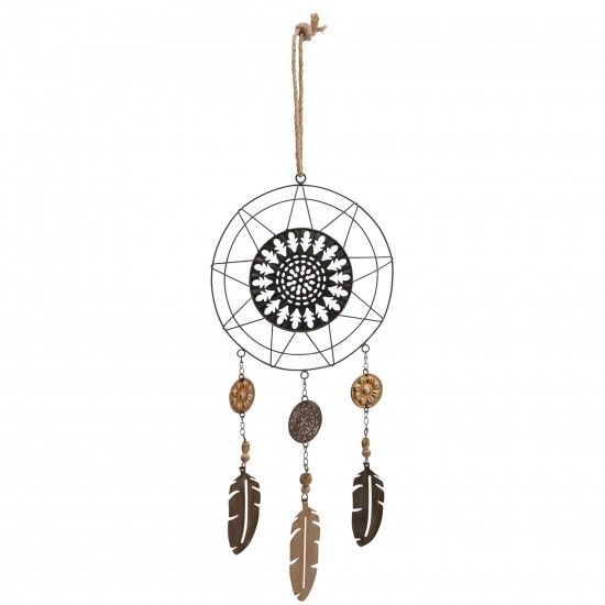 Metal 24" Dream Catcher Feather Tassel, Brown