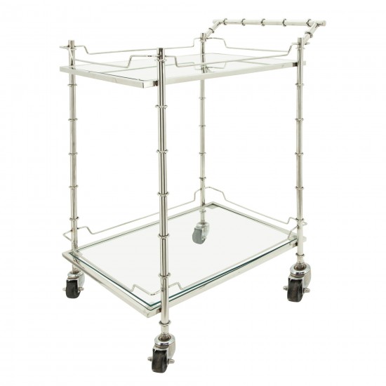 Two Tier 30"h Rolling Bar Cart, Silver