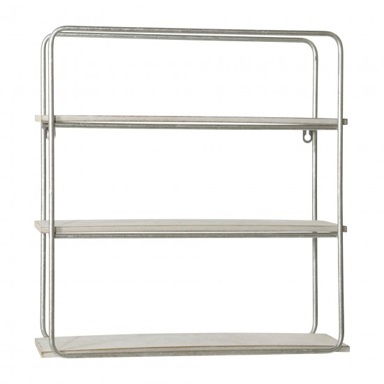 Metal/wood 3 Tier Wall Shelf, White/silver Leaf